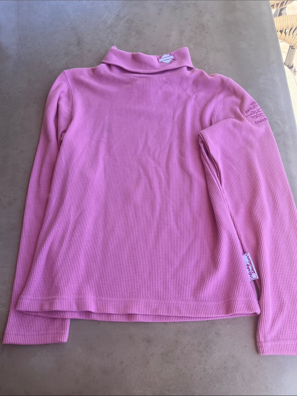 Signature Pink Long-Sleeve Waffle Turtleneck Top